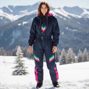 Couloir Vintage 80s 90s One Piece Ski Suit Womens 38 Neon Colorblock Snowsuit